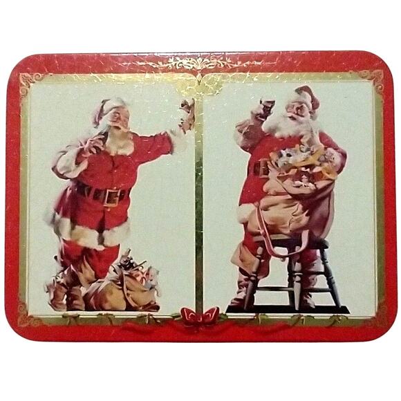 Vintage Coca Cola Christmas Playing Cards 1995 Santa 2pk Red Green Deck in Tin - Picture 13 of 13